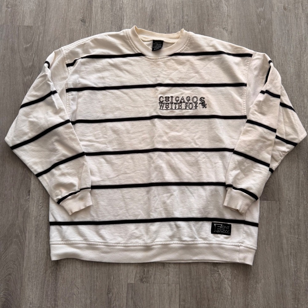 Vintage Chicago White Sox Salem Sportswear Striped Sweatshirt XL White Black MLB